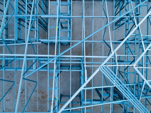 Concrete slab & metal framework of residential house under construction