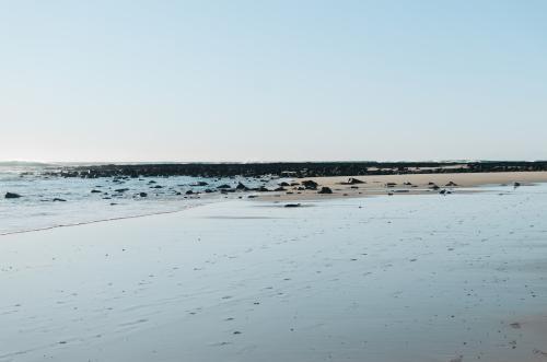 Empty, rocky beach with clear sky