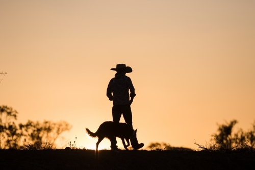 Female farmer and dog silhouette