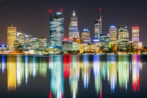 Reflection of the Perth's city lights looking across the Swan River