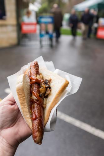 Sausage and onion in bread from sausage sizzle at the polling booth