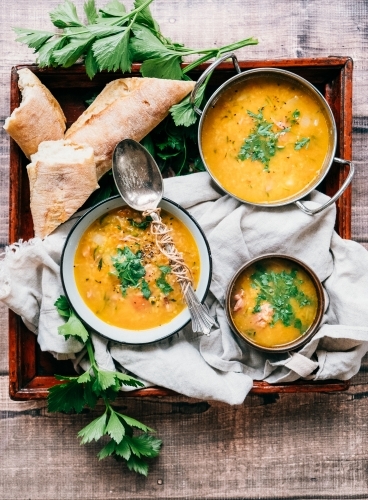 Winter soup with bread.