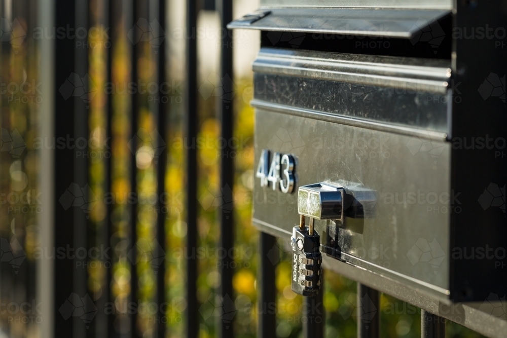 Letterbox with combination padlock - Australian Stock Image