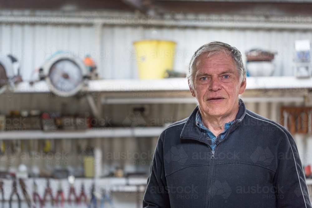 A man in his shed - Australian Stock Image