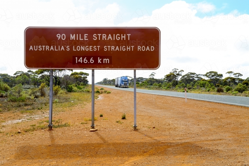 90 Mile Straight on the Eyre Highway on the Nullarbor - Australian Stock Image