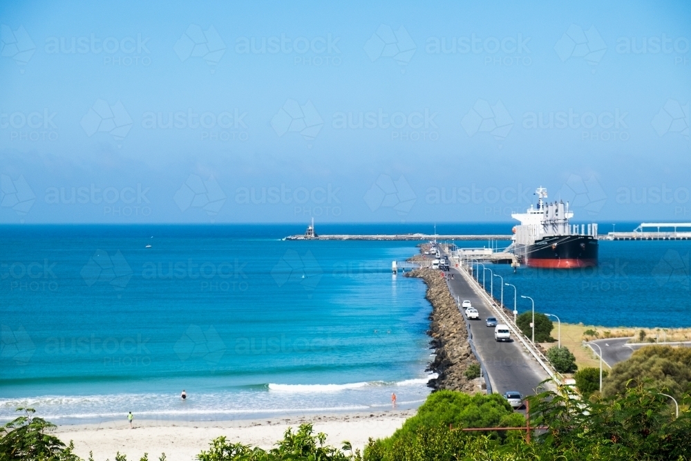 A big blue sea and the port of Portland - Australian Stock Image