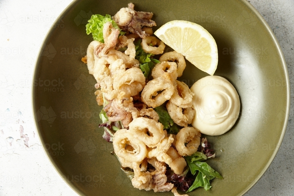 A bowl of squid rings - Australian Stock Image