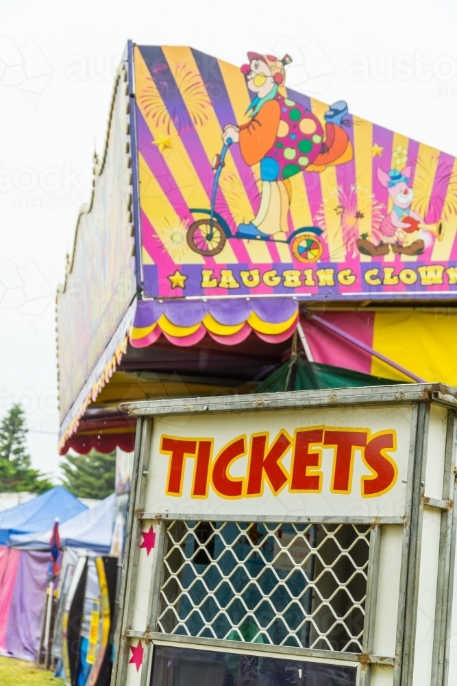 A brightly coloured ticket booth at an amusement park - Australian Stock Image