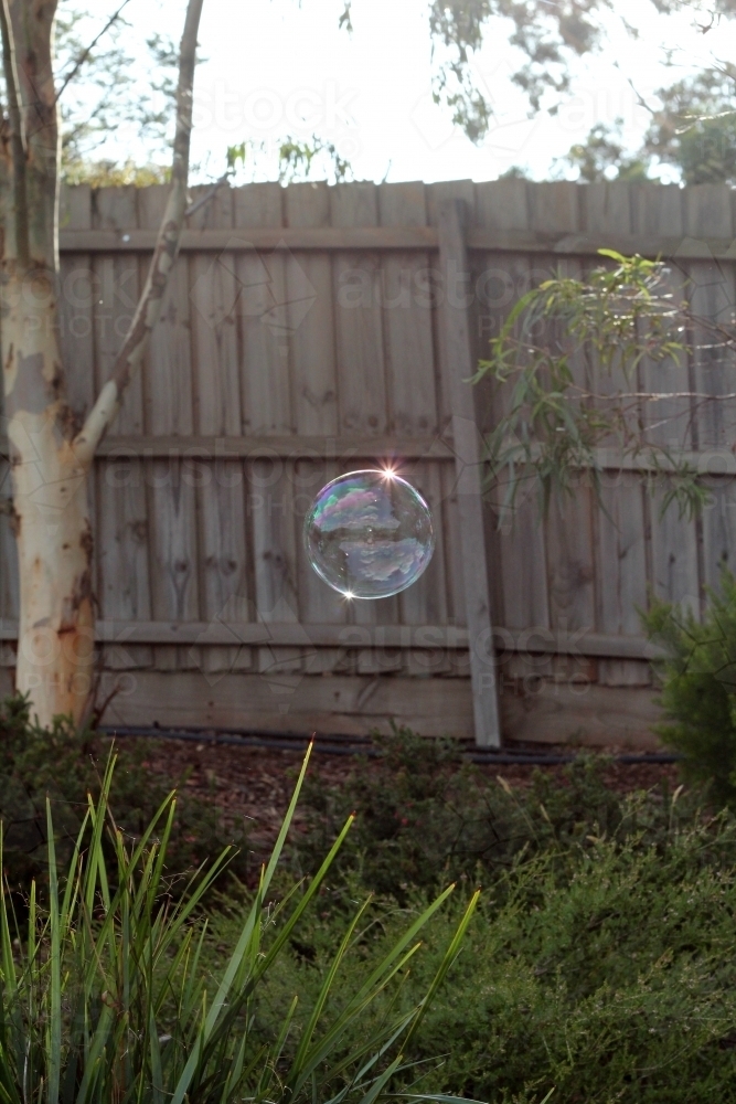 A bubble floating past a fence - Australian Stock Image