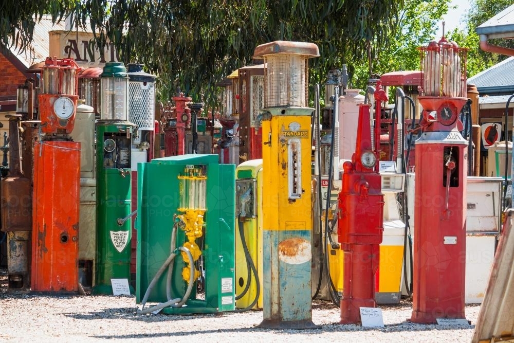 A collection of petrol bowsers - Australian Stock Image