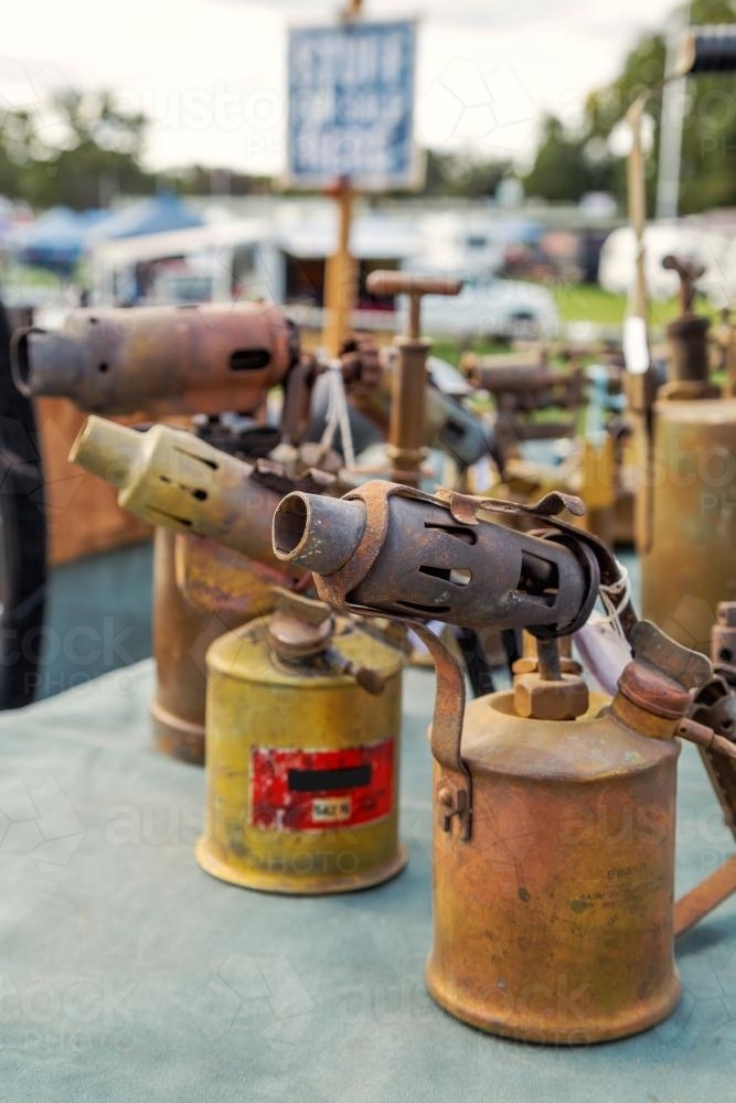 A collection of vintage blow torches - Australian Stock Image