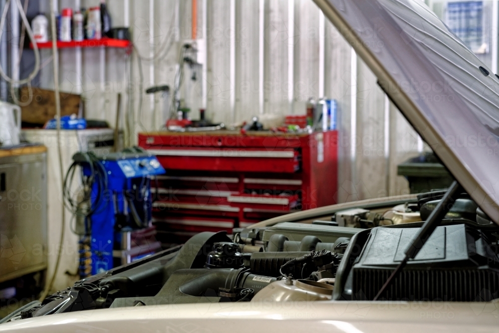 A mechanic's workshop for luxury cars on the Gold Coast - Australian Stock Image