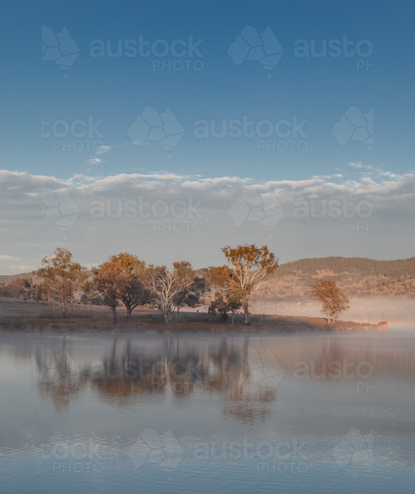 A misty morning on a country dam - Australian Stock Image
