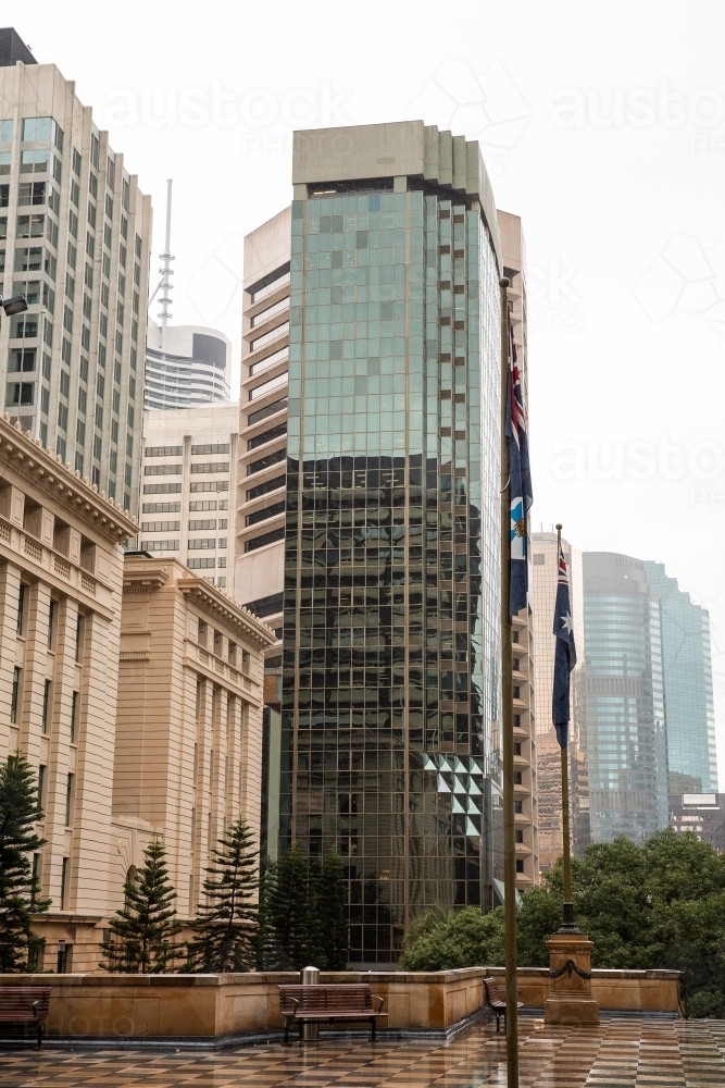 a rainy day in the city of Brisbane near Anzac Square - Australian Stock Image