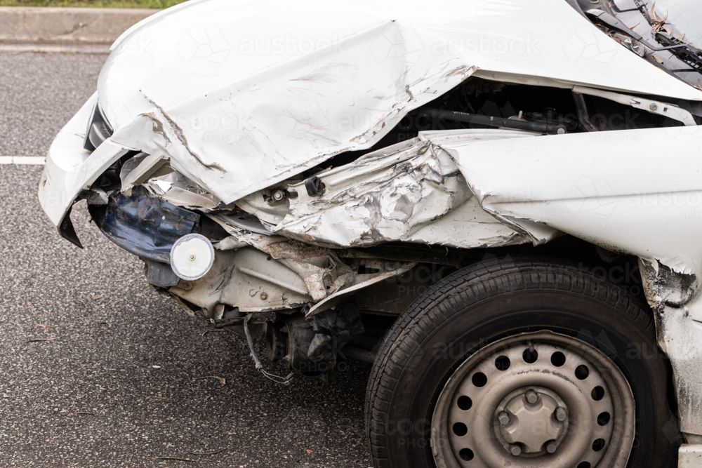 A smashed broken car which has been in a bad car accident - Australian Stock Image