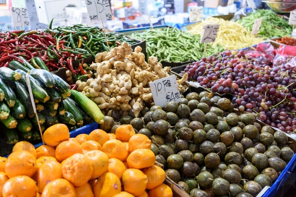 A vegetable stall in Queen Victoria Market, Melbourne - Australian Stock Image