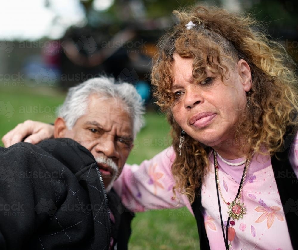 Aboriginal Couple with Serious Expressions - Australian Stock Image