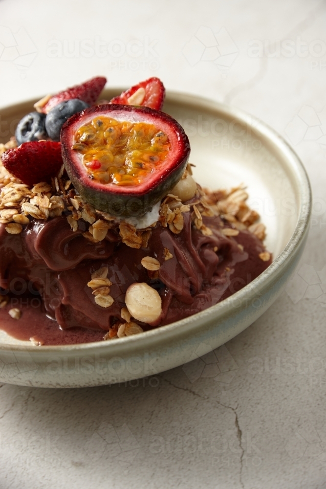 Acai cereal with passionfruit - Australian Stock Image