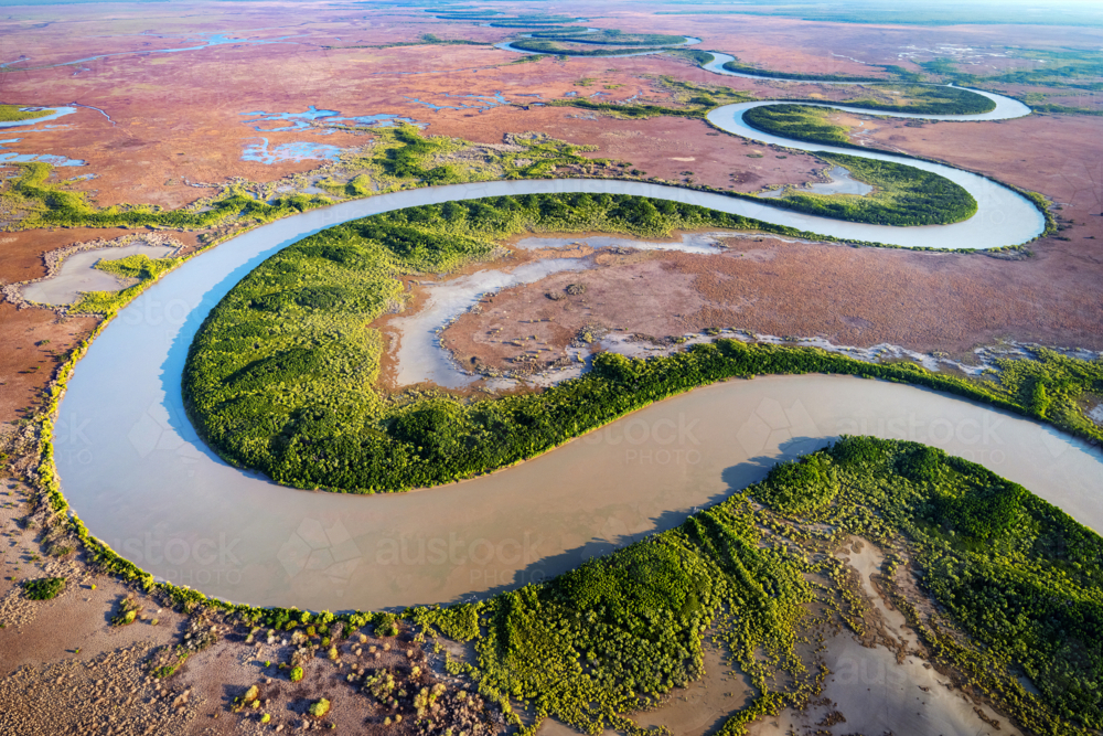 Adelaide River winding aerial perspective - Australian Stock Image