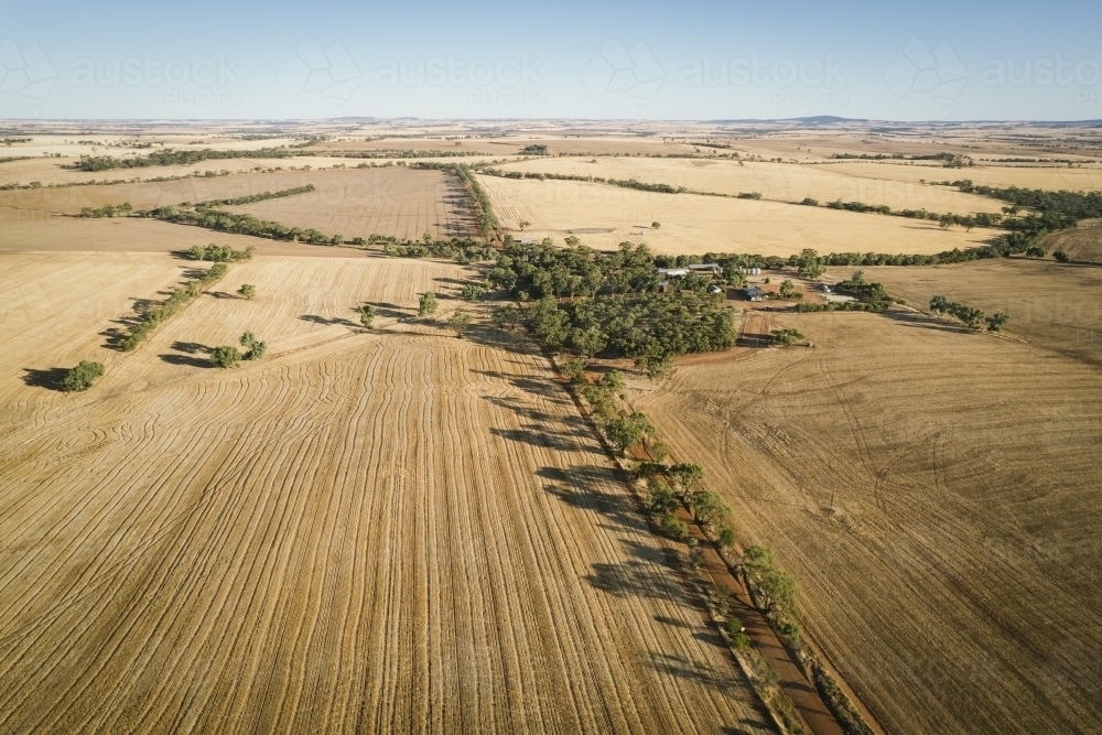 Aerial farm house and sheds landscape in the Avon Valley of Western Australia - Australian Stock Image