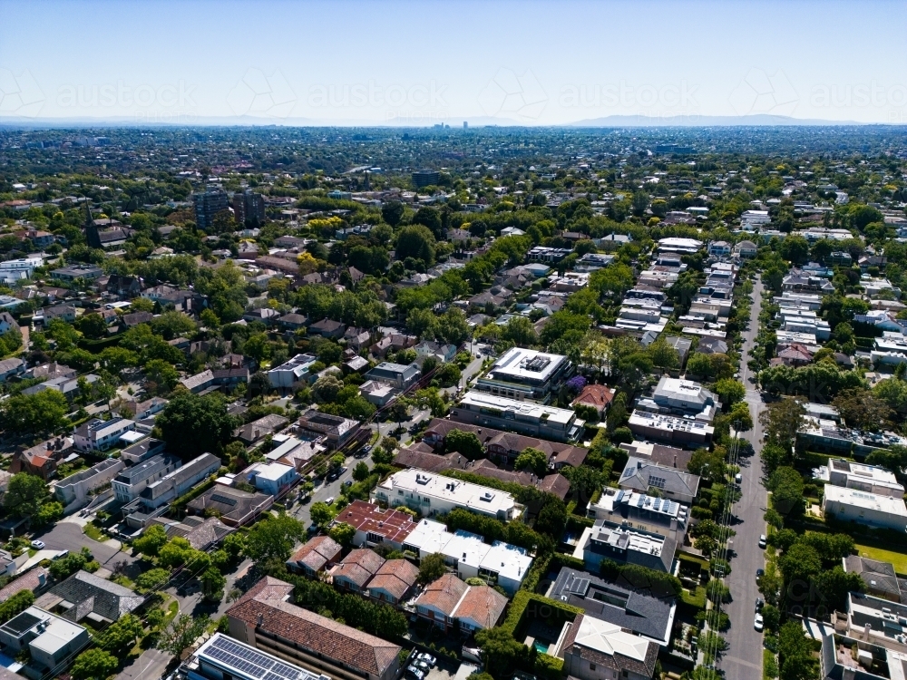 Aerial image above the Melbourne suburb of Toorak looking east - Australian Stock Image