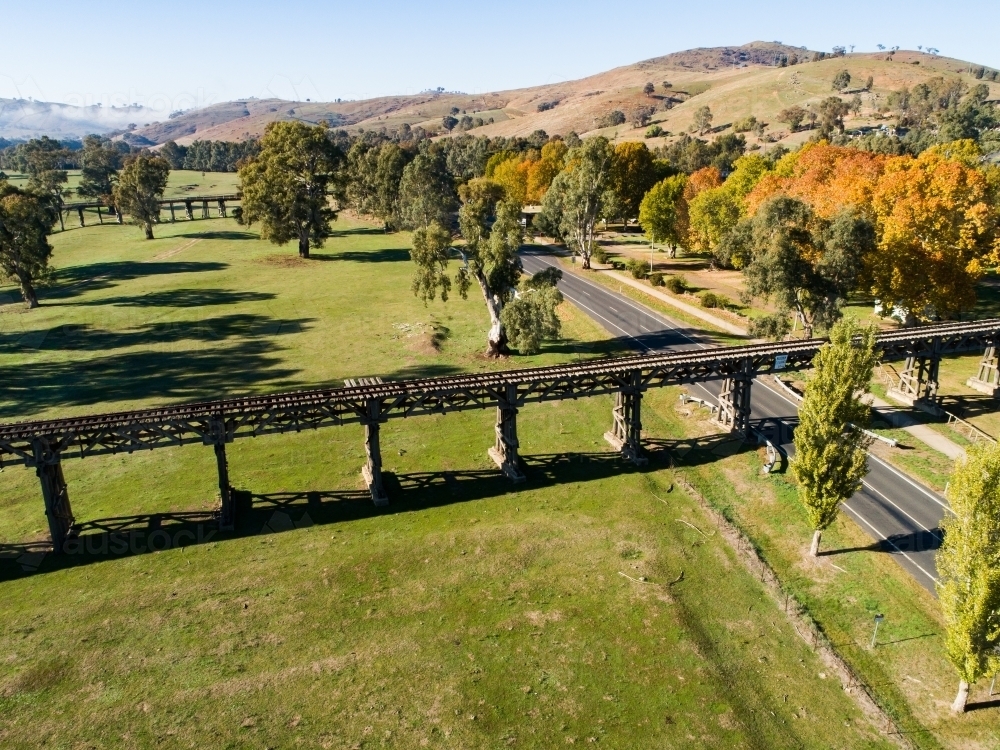 Aerial image of Gundagai historic railway bridge - Australian Stock Image