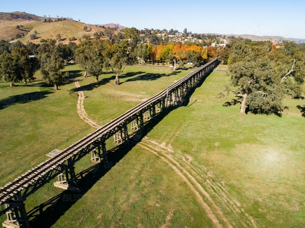 Aerial image of Gundagai historic railway bridge - Australian Stock Image