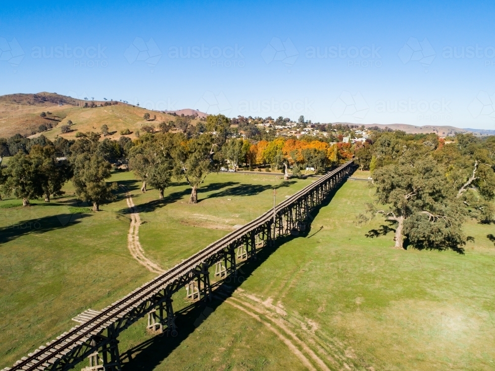 Aerial image of Gundagai historic railway bridge - Australian Stock Image