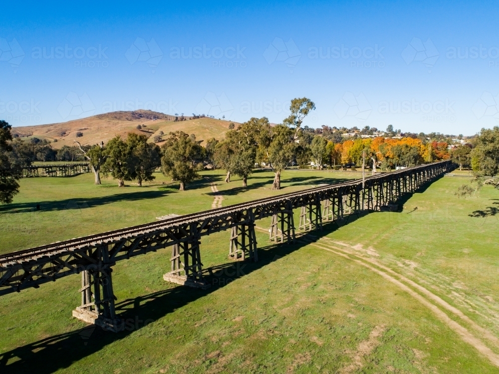 Aerial image of Gundagai historic railway bridge - Australian Stock Image