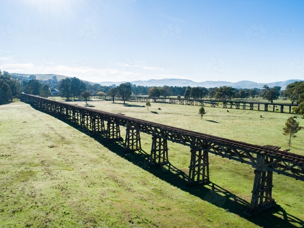 Aerial image of Gundagai historic railway bridge - Australian Stock Image