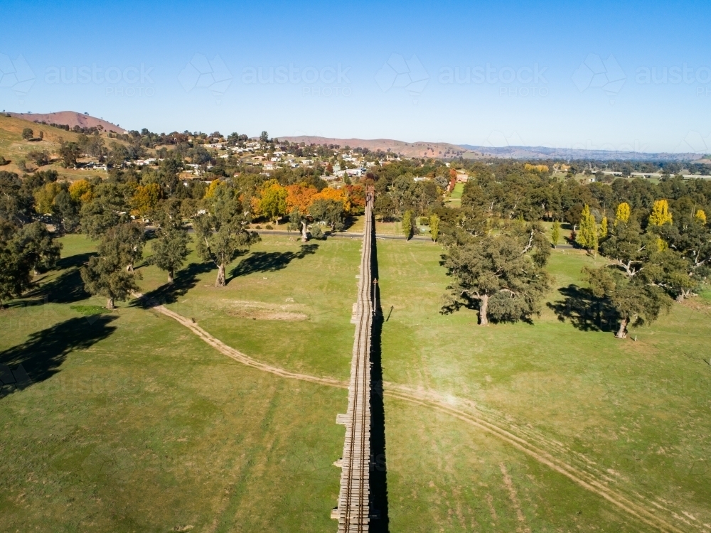 Aerial image of Gundagai historic railway bridge - Australian Stock Image