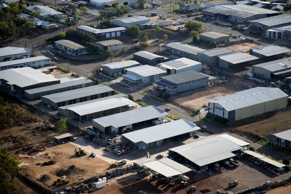 Aerial image of industrial buildings and building sites - Australian Stock Image