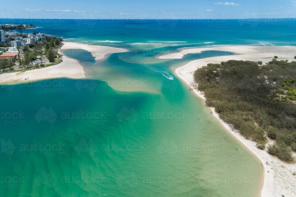 Aerial image of tidal bar between Caloundra and Bribie Island, Queensland. - Australian Stock Image