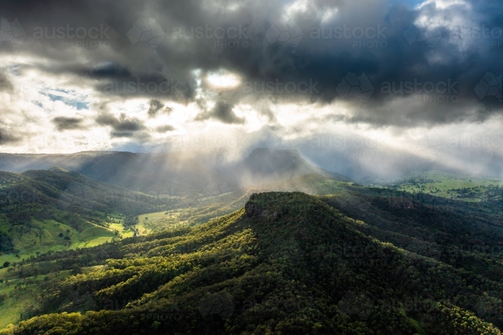 Aerial landscape of Kerry and the Lost World Valley - Australian Stock Image