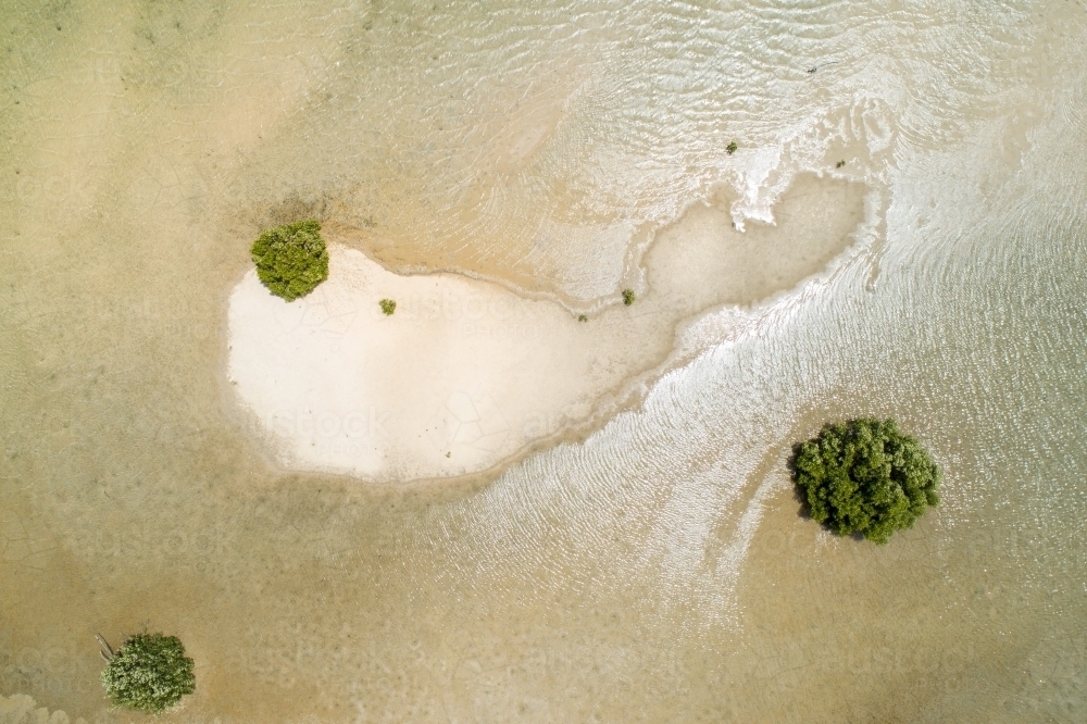 Aerial looking down on isolated mangroves and sandbars. - Australian Stock Image