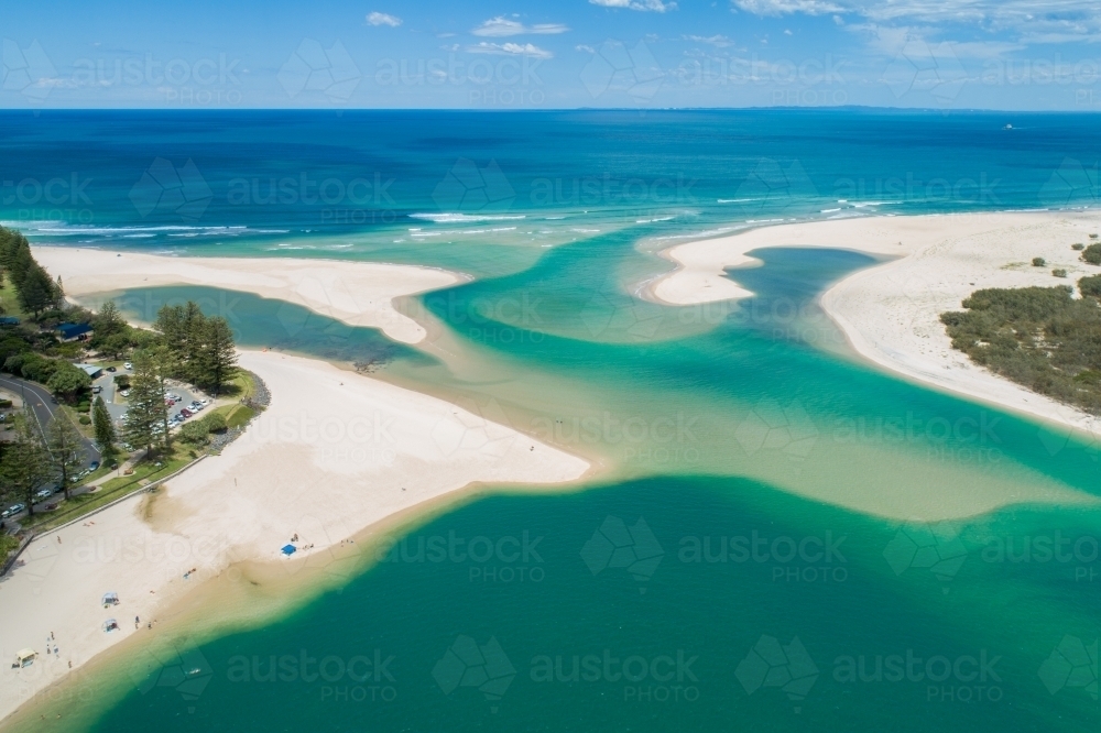 Aerial oblique of tidal bar between Caloundra and Bribie Island, Queensland. - Australian Stock Image