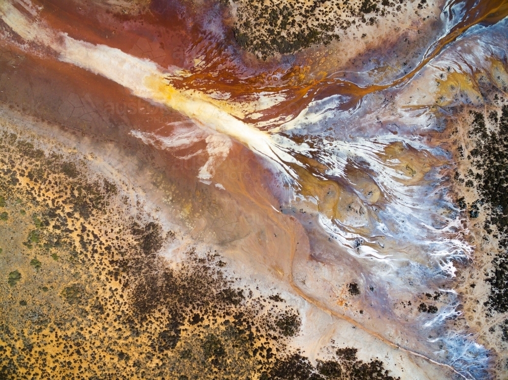 Aerial of water patterns in salt flat - Australian Stock Image