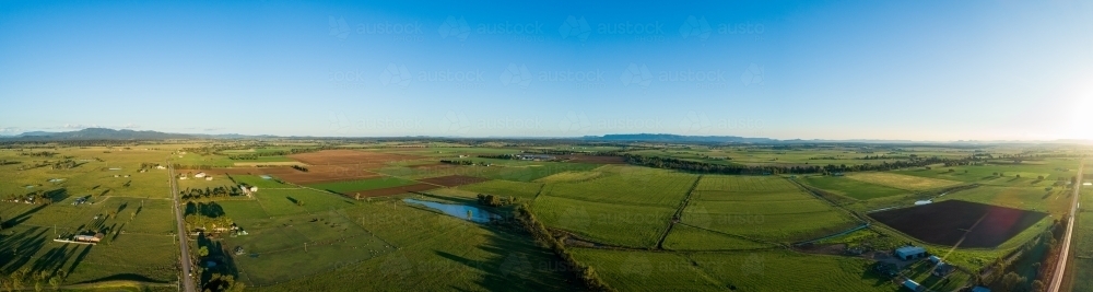 Aerial panorama of green agricultural landscape - Australian Stock Image