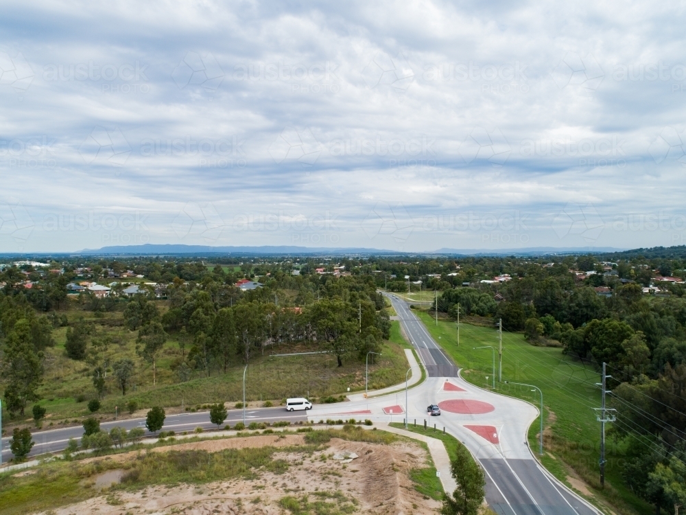 Aerial photo for a roundabout at intersection - Australian Stock Image