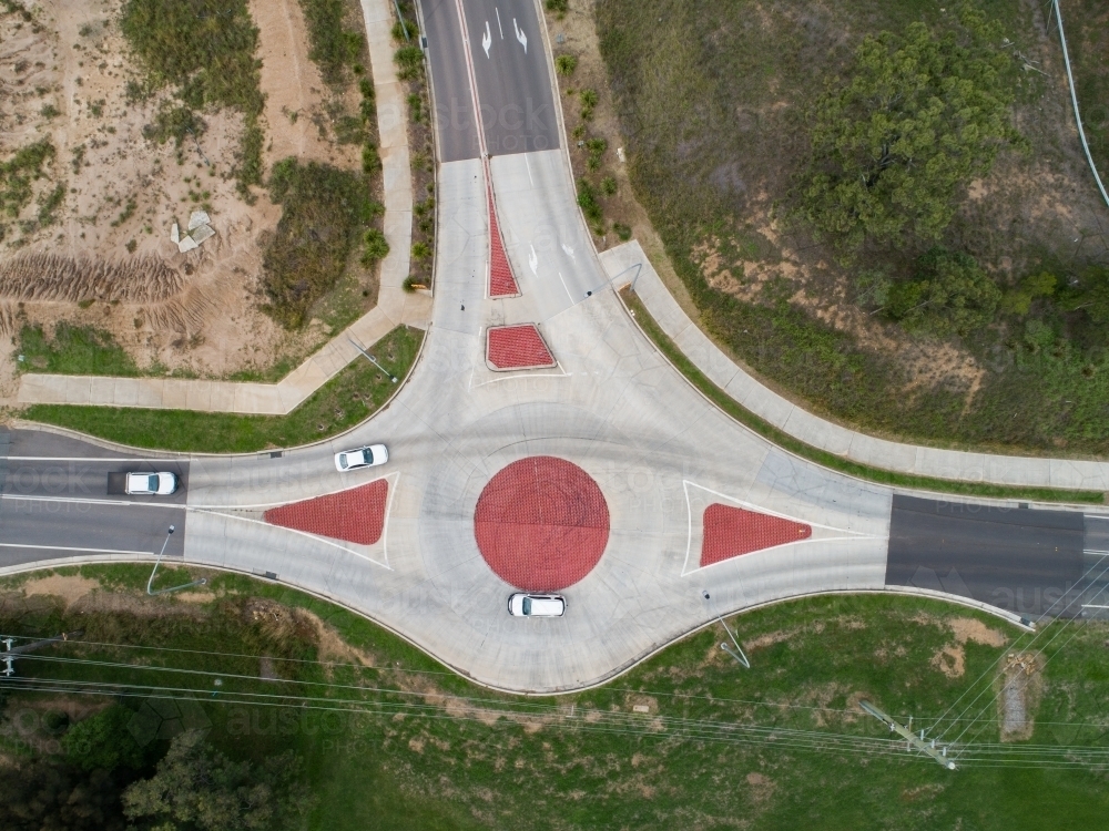 Aerial photo for a roundabout at intersection - Australian Stock Image