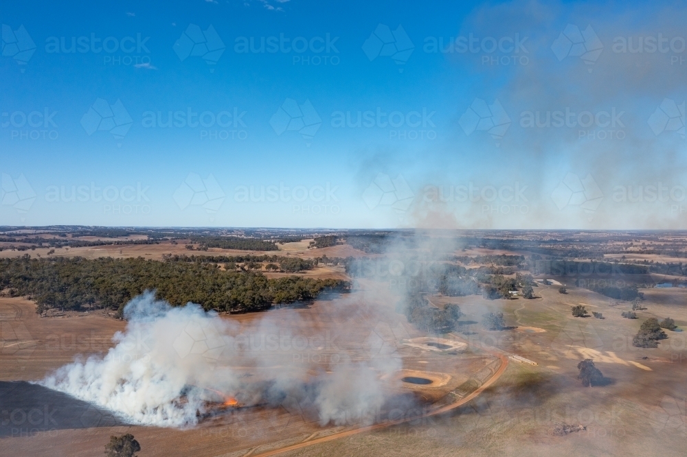 aerial photo of stubble burn on farming property near Darkan - Australian Stock Image