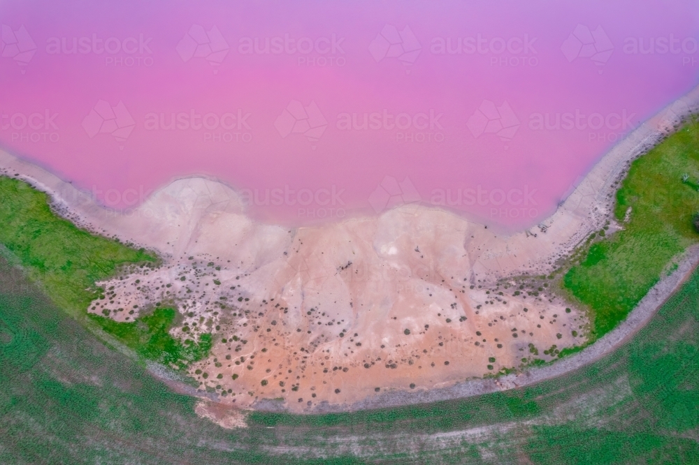 aerial shot of a pink lake - Australian Stock Image