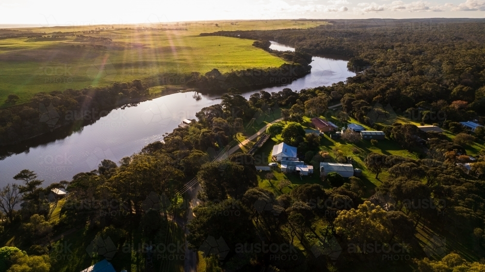 Aerial shot of Glenelg River in Nelson, Victoria - Australian Stock Image