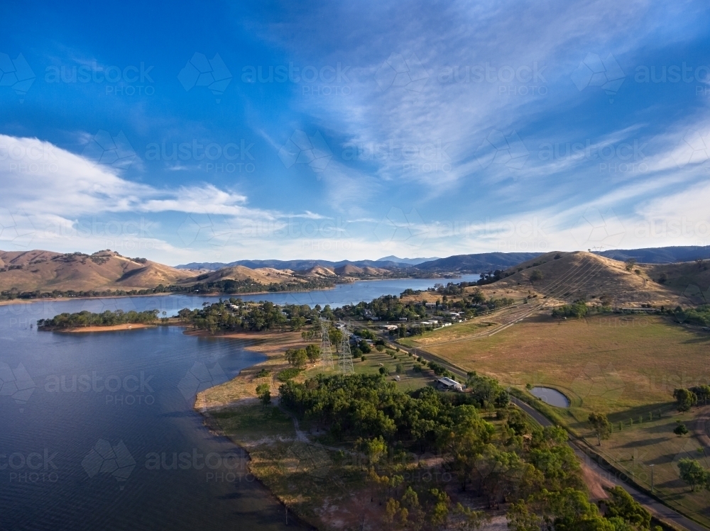 Aerial Shot over Eildon Lake at Bonnie Doon - Australian Stock Image