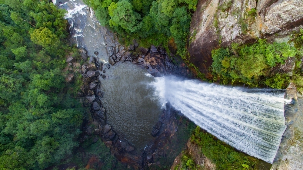 Aerial view looking down on Belmore Falls in Morton National Park in the Southern Highlands of NSW - Australian Stock Image