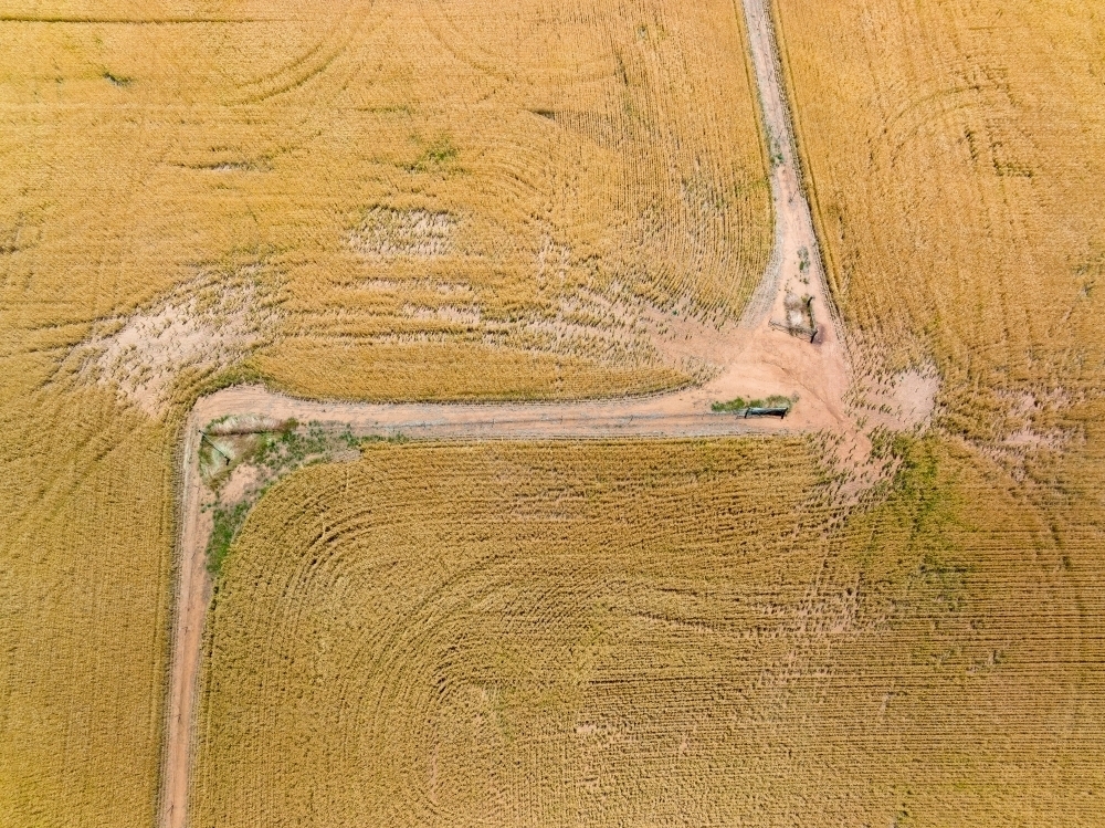 Image Of Aerial View Of A Gateway On The Corner Of A Fence Line Between