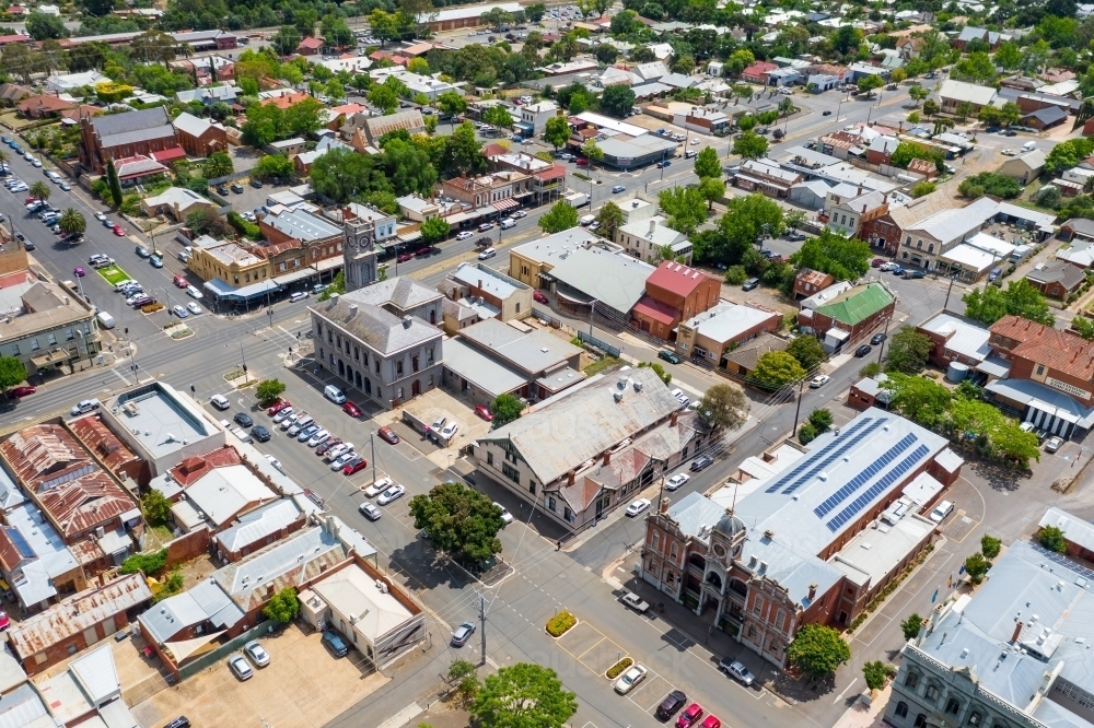 Aerial view of a regional town center - Australian Stock Image