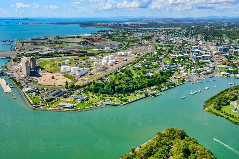 Aerial view of Auckland Point and East shores precinct, Gladstone, Queensland - Australian Stock Image