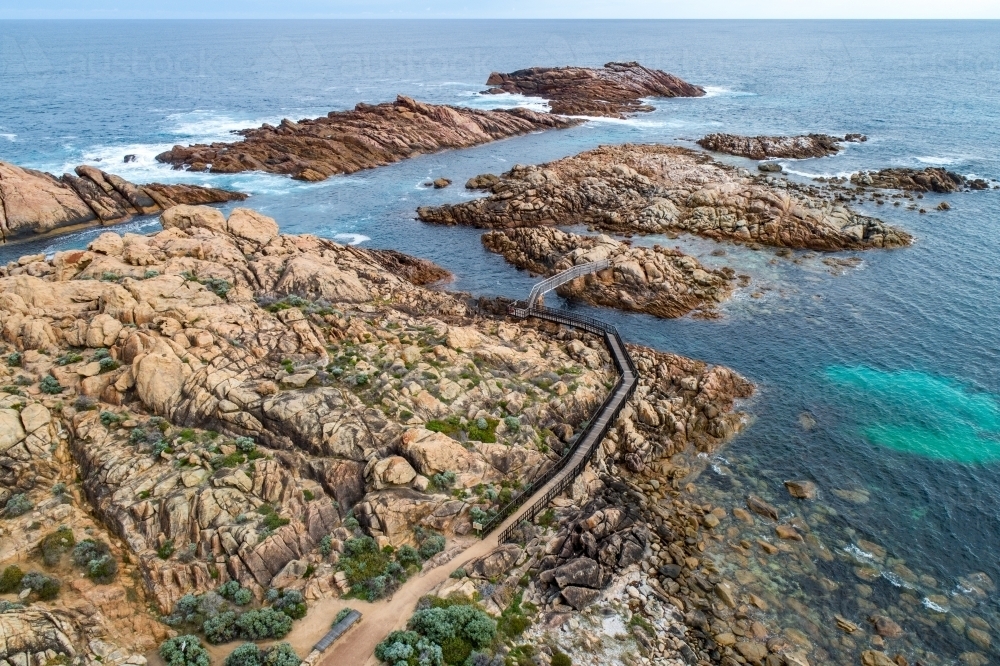 Aerial view of boardwalk among rocky islands. - Australian Stock Image