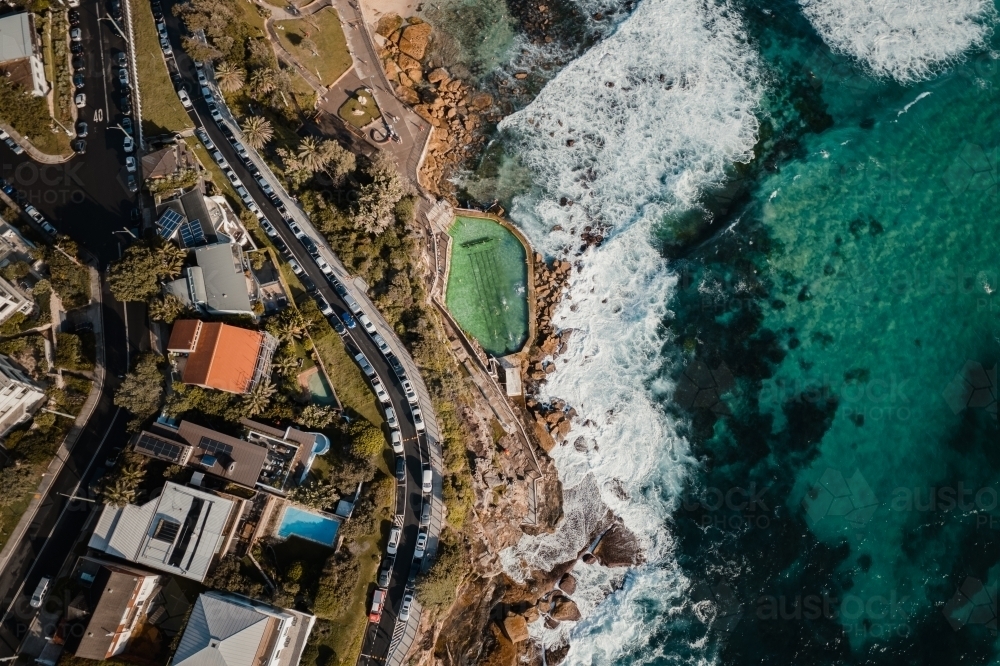 Aerial view of Bronte Ocean Pool (Bronte Baths) - Australian Stock Image